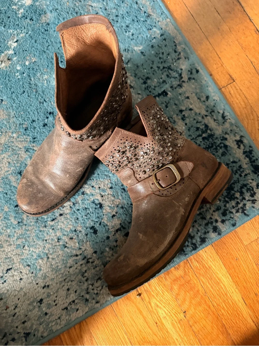 Frye Studded Brown Leather Ankle Boots